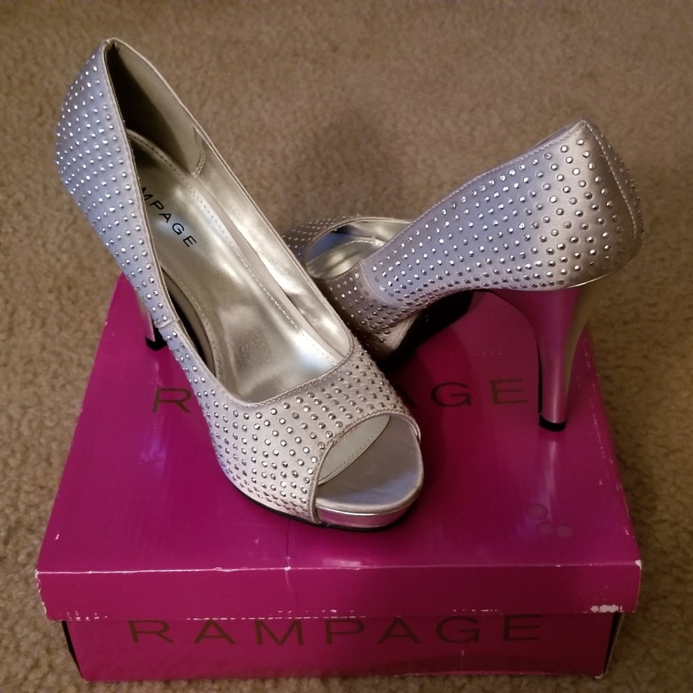 Silver Open Toe Heels Size 8